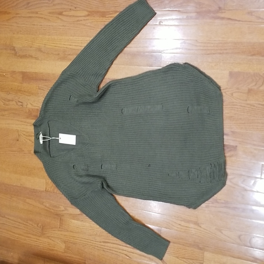Sexy Olive Green V Neck Sweater